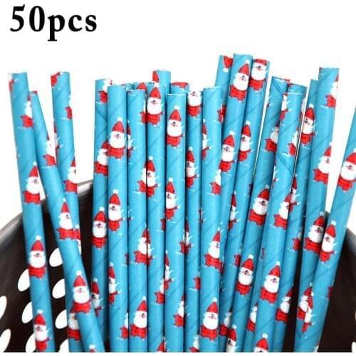 50PCS Disposable Drinking Straw Decorative Santa Creative Mixed Paper Straw Party Straw for Christmas