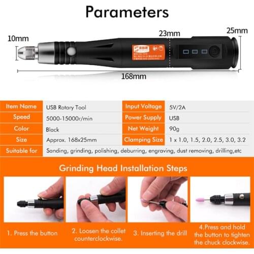 15000rpm Adjustable 3 Speeds Electric Grinder Mini Drill Rotary Tools Grinding Machine USB Engraving Pen with Drill Bits Tools