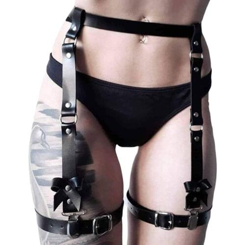 Goth Womens Harness Erotic Leather Thigh Garter Belt Bondage Stocking BDSM Leg Harness Fetish Waist Straps Suspenders Sex Toys