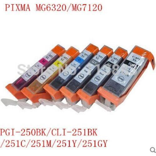 6 ink PGI-250BK CLI-251BK C M Y GY 6 color compatible ink cartridge for canon PIXMA MG6320 MG7120 MG7520 IP8720 printer