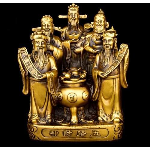 Chinese Fengshui brass copper God of wealth Buddha statue Five-way Fortuna treasure Lucky Home Decoration