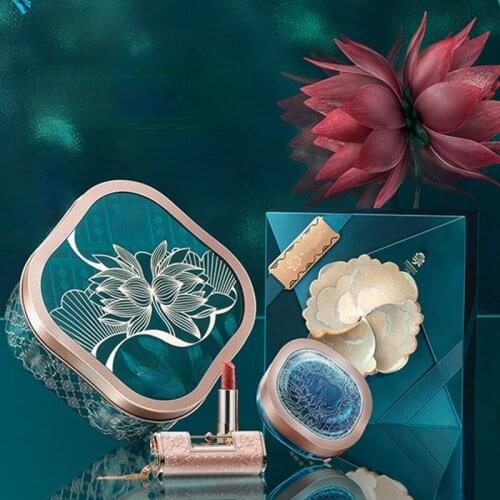 Chinese Style One Stem with Two Lotuses Makeup Set Gift Box Flower Fair Customized Lipstick Powder