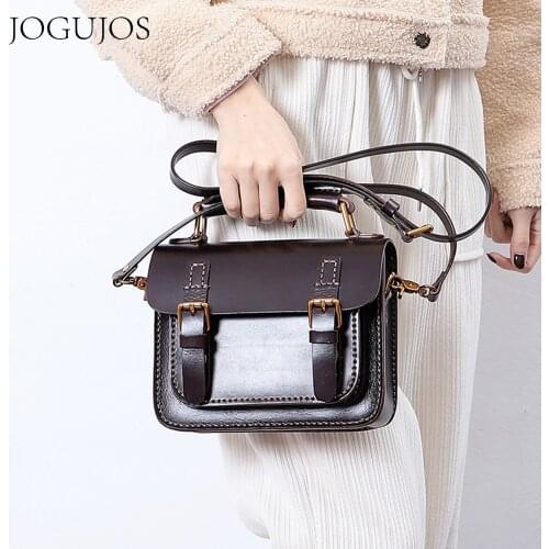 JOGUJOS Women Classic Satchels England Style Handbag Girl Messenger Bag Preppy Style Real Leather Cambridge Top-Handle Bag Retro