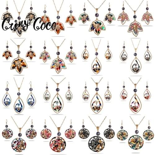 SophiaXuan Hawaiian Jewelry Sets Guam Micronesia Maple Leaf Flower Pendant Necklaces Earrings Set Colour Acrylic for Women Gifts