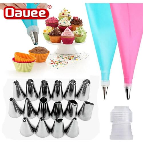 14/26/32pcs Silicone Kitchen Accessories Icing Piping Cream Pastry Bag With Stainless Steel Nozzle DIY Cake Decorating Tips Set
