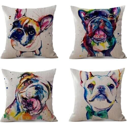Creative Bulldog Pillow Case Linen Cartoon Dog Decorative Pillowcases Cute Bulldog Throw Pillow Case kussensloop almohada ZT274