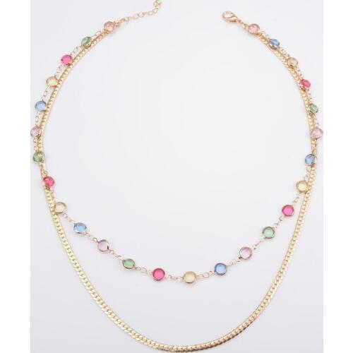 Layered Necklace Women Crystal Ladies Necklaces Chain Round Pendant Girl Jewelry Silver Color Trendy korean Zinc alloy Collares