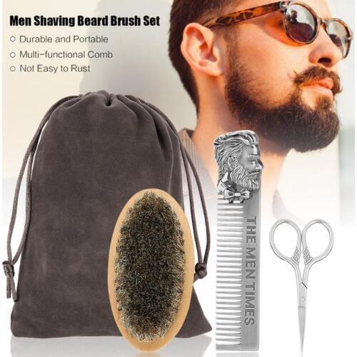 Men Beard Oil Kit Stainless Steel Beard Brush Comb Shaving Set Grooming and Trimming Kit Male Beard Care Set with Cloth Bag