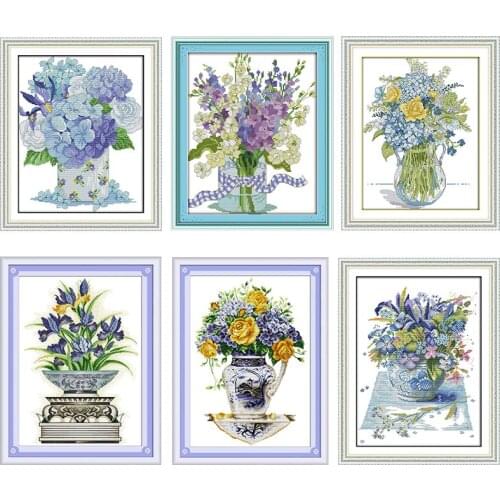 Vase Printed Cross Stitch Flower Arrangement Embroidery Needlework Kit Patterns 11CT 14CT Decoration Counted Fabric Thread Sets