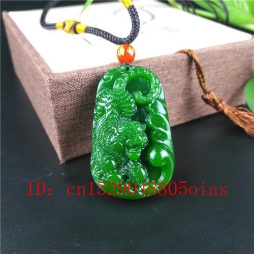Natural Green Chinese Jade Tiger Pendant Necklace Fashion Charm Jewelry Carved Amulet Gifts for Women Men