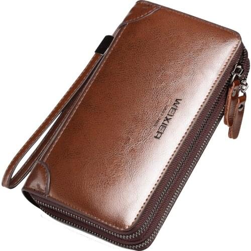 New 2020 mens long clutch bag multi-card position bag handbag retro casual two-layer leather clutch bag bolso men purse handbag