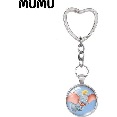 2021 New Dumbo Heart Keyring Little Elephant Keychain Glass Dome Cabochon Jewelry Gifts Children