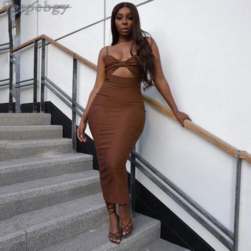 Summer Womens New Sleeveless Sling Dress Sexy Hollow Tight Party Cocktail Club Mid-length Bandage Dresses 2021