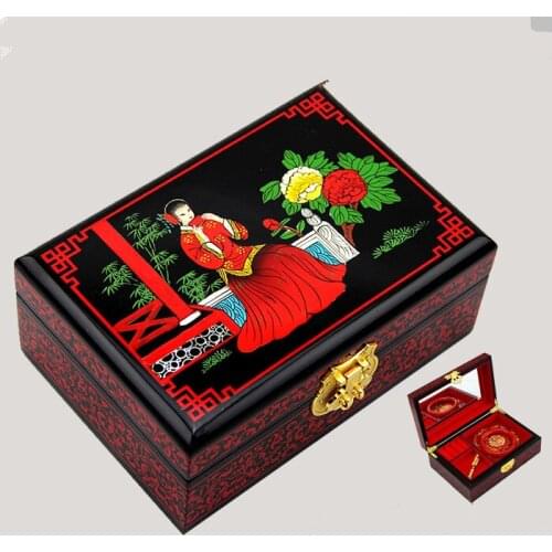NEW Chinese handmade classic wooden lacquer & 2 layers Lipstick bride Jewelry box