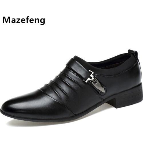 Mazefeng England Style Men Dress Shoes Buckle Strap Business Shoes Flats Breathable Men Wedding shoes Men Formal Footwear