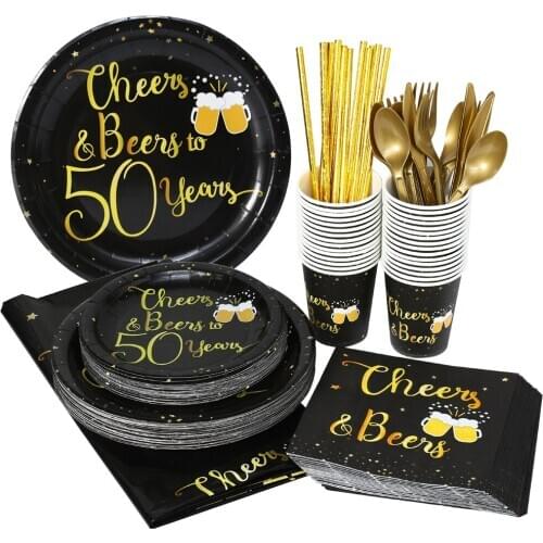 Birthday Party Supplies Disposable Tableware Cheers Beers 30 40 50 60 Years Paper Plates Cups napkin Banner Party Decor DGU14