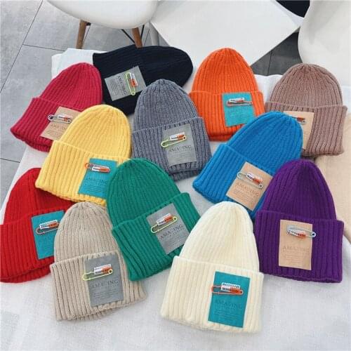 Autumn Winter Solid Color Baby Knitted Hats Kids Girls Boys Beanies Caps Warm Soft Casual Hats for Children
