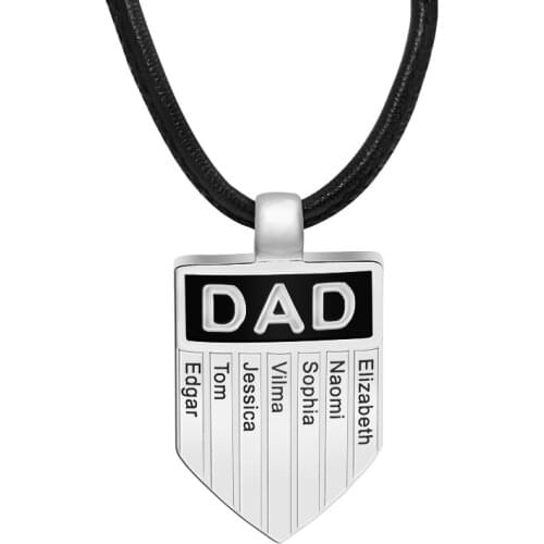 FR38F Mens Personalized Name Plate Dad Necklace Father Day Gift Customized with 1-7 Name Engraved Pendant ~316L Stainless Steel