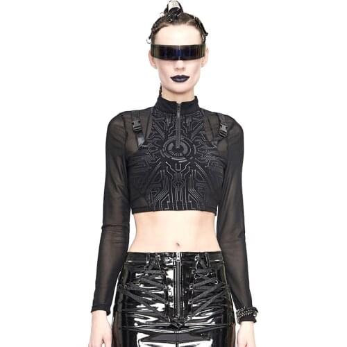 Europe and America disco rock sexy T long sleeve tooling style leakage waist