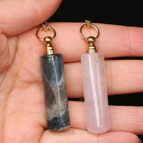 Natural Stone Perfume Bottle Necklace Rectangle Cylindrical Pendant Charms For Elegant Women Love Romantic Gift 60 CM
