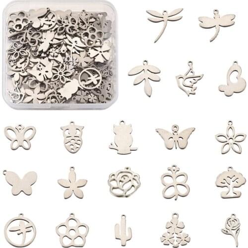 100pcs Flower Leaf Butterfly Dragonfly Charms Stainless Steel Pendants for DIY Jewelry Necklace Bracelet Making Accessories