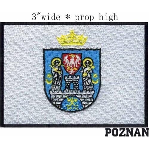 Poznan, Poland Flag 3"wide embroidery patch for crown/eagle/angles
