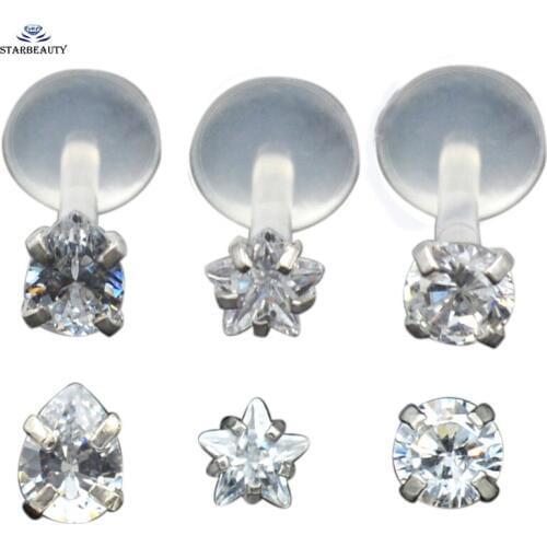 1Pc 1.2*8mm Clear Acrylic Zircon Gem Punk Bar Lip Ring Labret Piercing industrial Piercings Labret Piercings Tragus Piercings