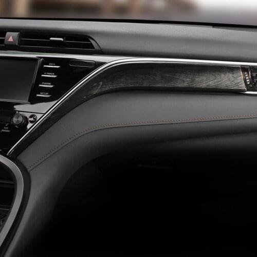 QHCP Dashboard Strips Stickers Decoration Panel Copilot Covers Trims ABS Carbon Fiber Style Wood Grain Fit For Toyota Camry 2018