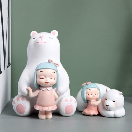 Nordic Resin Sculpture Cute Girl and Bear Home Decor Ornaments Figures and Animals Statue Crafts Living room Desktop Decoration