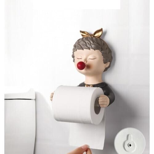 Modern Resin Ornaments Cute Girl Towel Storage Rack Paper Tissue Box Wall Mural Home Bathroom Toilet Sculpture Crafts Decoration