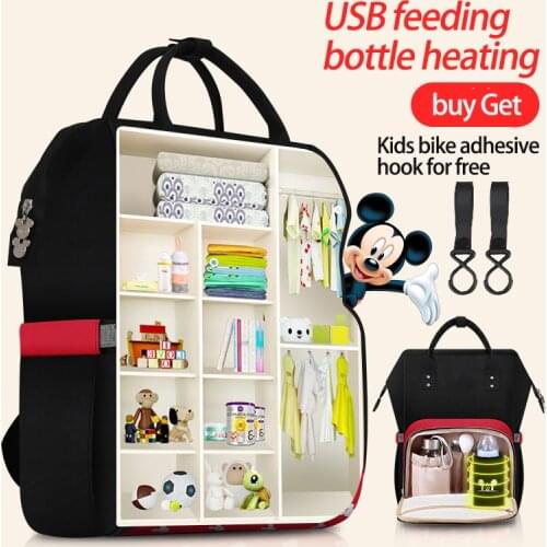 Disney Diaper Bag Backpack Portable Stroller Bag Mom Travel Baby Organizer Large Capacity Multifunctional USB Portable Backpack