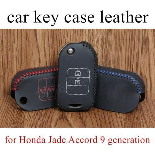 Only Red new style Hand sewing car key case cover Genuine quality leather fit for Honda 2 button Jade Accord 9 generation