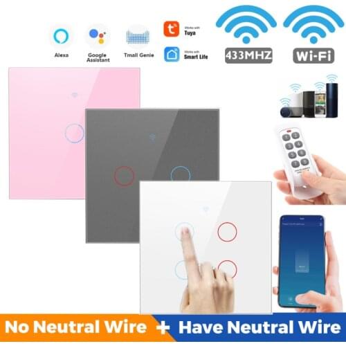 1/2/3/4 gang TUYA WiFi+433MHZ Smart Touch Switch Home Light Wall Button for Alexa and Google Home Pink Gray White Black