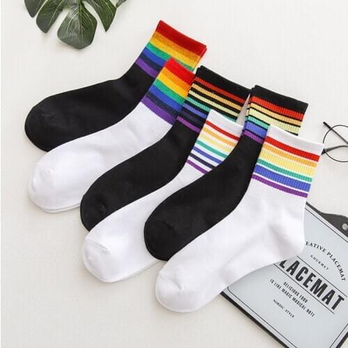 Striped rainbow socks woman calcetines women meias mulher skarpetki meias meia calcetas mujer white chaussette sock sokken blac