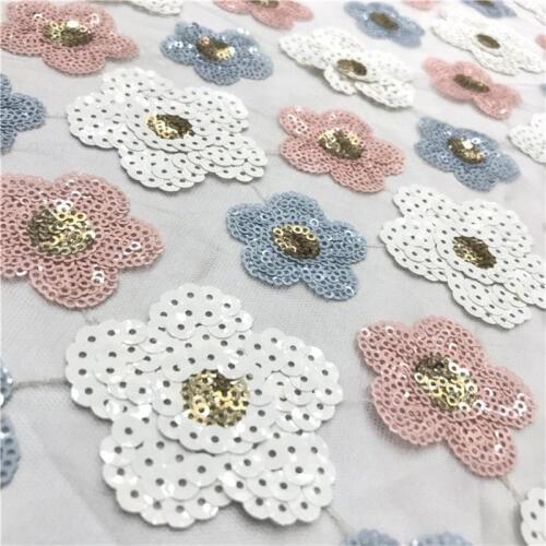 Top Quality Colorful Floral Sequins lace fabric Nigerian French Black / White Tulle Lace African Fabric For Evening Party dress