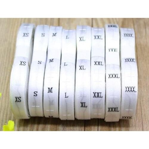 1000pcs High Quality White Satin Embroidered Size Labels Women Clothing/Dress Care Size Labels Tags White Size XS-XXXXL