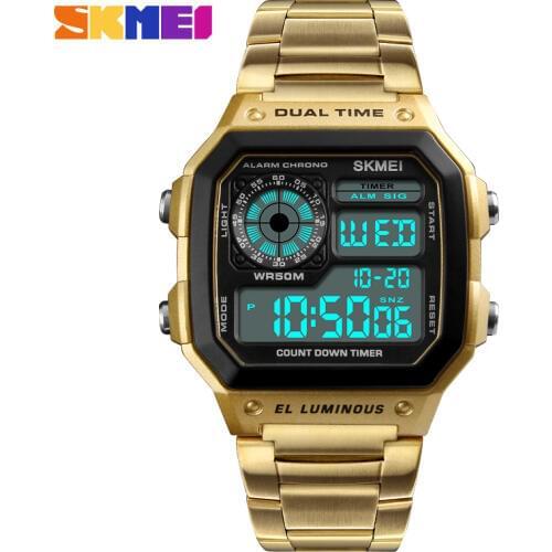 SKMEI Womens Digital Watch Sport Top Brand Luxury Electronic Wristwatch Woman Waterproof Multifunction Gold Metal Female Clock