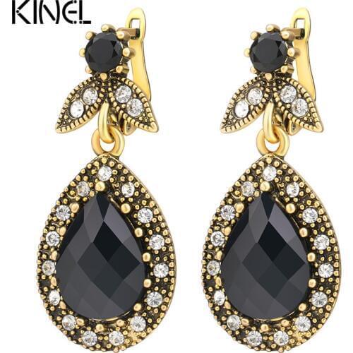 2017 Fashion Vintage Jewelry Crystal Earrings For Women Color Gold Water Droplets Pendant Black Earrings Engagement Gift India