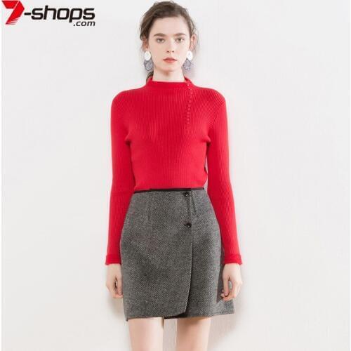 AECU Women Sweater Knitted Pullover Long Sleeves Bodycon Semi-turtleneck Female Sweater Jumper With Button Gift For Women