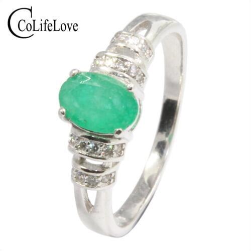 Classic emerald silver ring for woman 5 mm * 7 mm natural emerald ring solid 925 sterling silver emerald fine jewelry girl gift