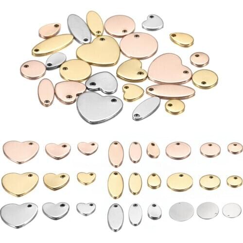 20Pcs Round Heart Gold/Rose Gold Stainless Steel Stamping Blank Dog Tags Pendant for DIY Necklace Charm Jewelry Findings Making