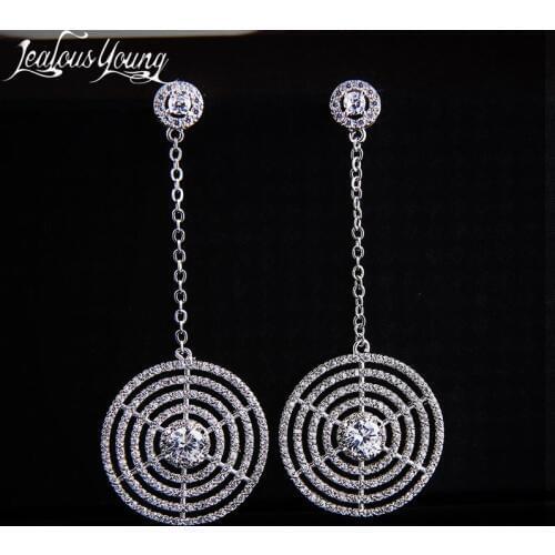 2017 Temperament Round Long Drop Earrings Hallow Out Fashion Jewelry Female AAA Cubic Zircon Drop Earring Jewelry Earings AE303