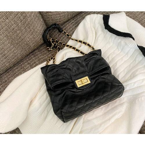 2021 Brand Women Genuine Leather Chains Handbag Fashion Diamond Lattice Casual Dress Shoulder Bag High Quality 19cm
