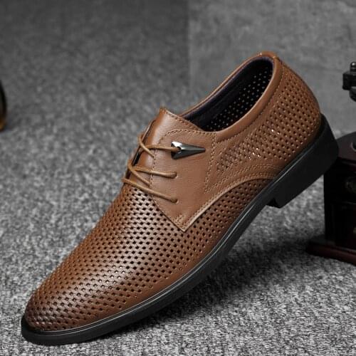 2021 Genuine Leather Mesh Mens Shoes Business Dress Formal Shoes High Quality Hollow Out Breathable Casual Luxury Oxford For Men