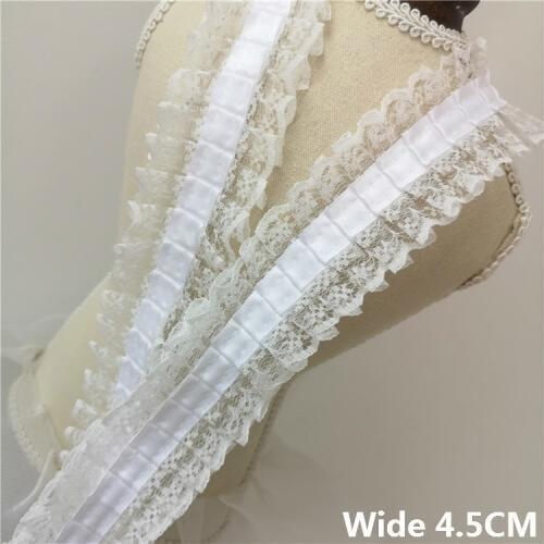 4.5CM Wide Luxury Satin Chiffon Lace Guipure Lace Fabric Collar Trim Embroidery Ribbon For DIY Wedding Clothing Sewing Supplies
