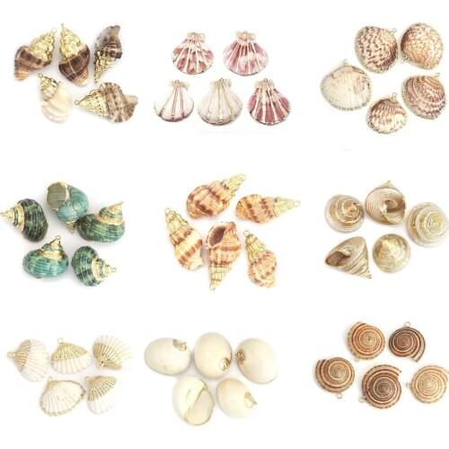 Natural Shell Charms Gold Color Conch Shell Charms Pendant Natural At Random For DIY Jewelry Necklaces Making Accessorie, 5 PCs