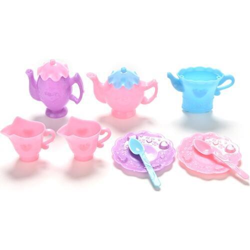 9Pcs/set Colorful Mini Tableware Tray Teapot Cup Spoon For s Dolls Accessories Dollhouse Furniture Pretend Play Toys