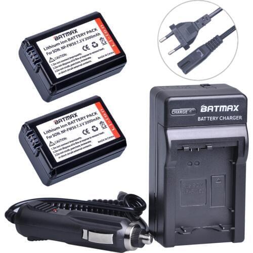 2Pcs 2000mah NP-FW50 NP FW50 Battery + Charger Kits for Alpha a7, a7 II, a7R, a7R II, a7S, a5000, a5100, a6000, a6300, a6500