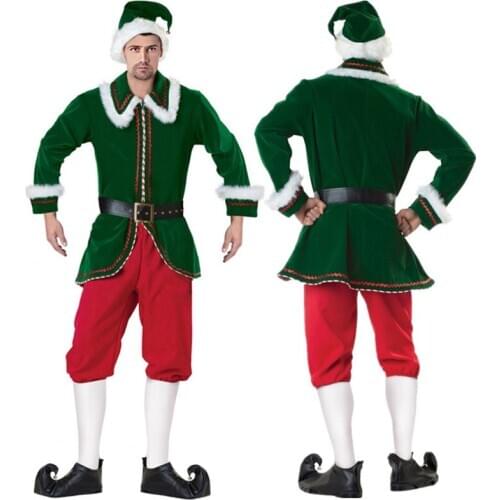 M-XXXL Adult Mens Christmas Elf Cosplay Costumes Outfit Santa Claus Christmas Clothes Xmas Uniform for Men