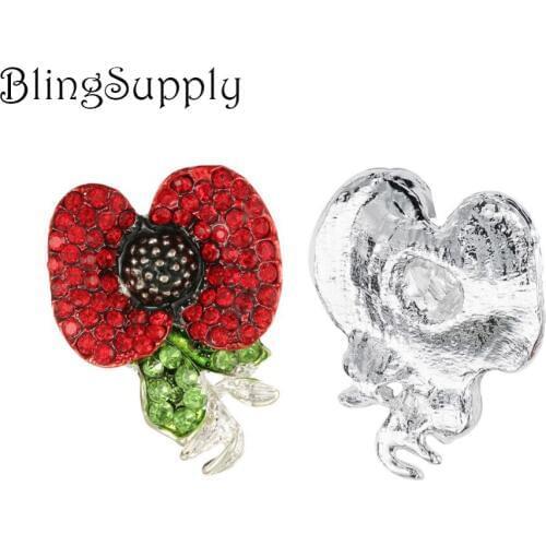 Free shipping 10PCS 40*32mm poppy flower rhinestone button(BTN-5599)